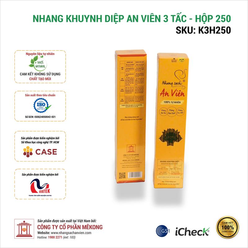 Nhang khuynh diệp An Viên 3 tấc hộp 250 cây K3H250