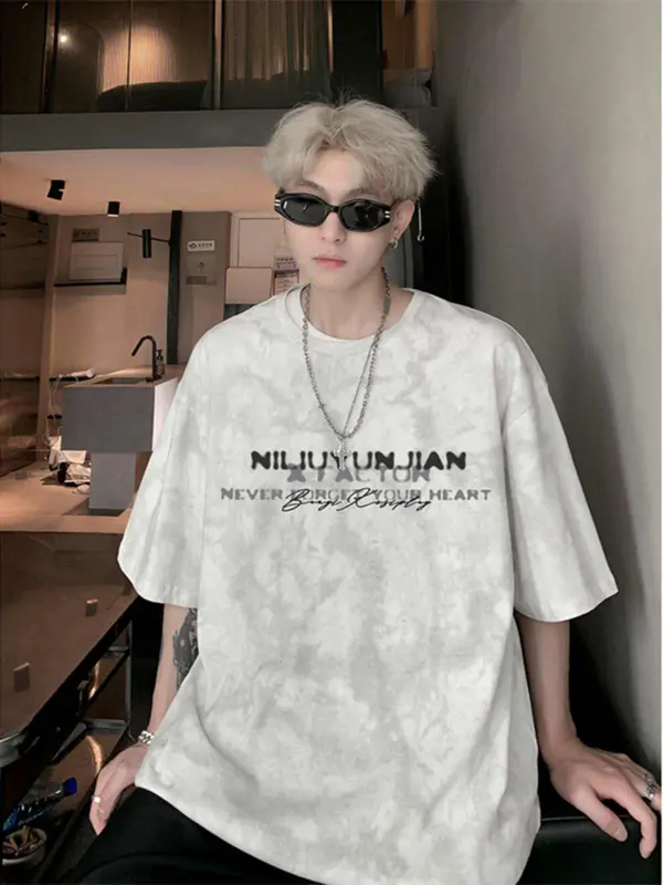 Áo thun loang Nam Nữ unisex cổ tròn logo in nhiệt - MayLinhShop -  Chất cotton co giãn 2 chiều 2