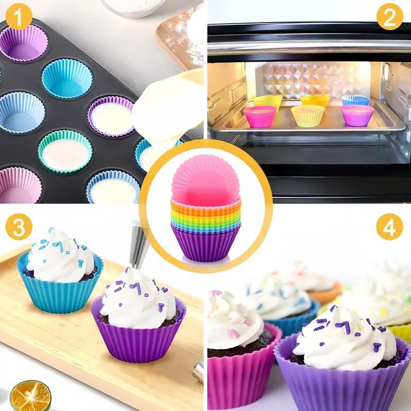 Random Color Silicone Muffin Cup, 24pcs/set Non-stick Reusable Cupcake Liner, Baking Mold for Home Kitchen Baking House 7