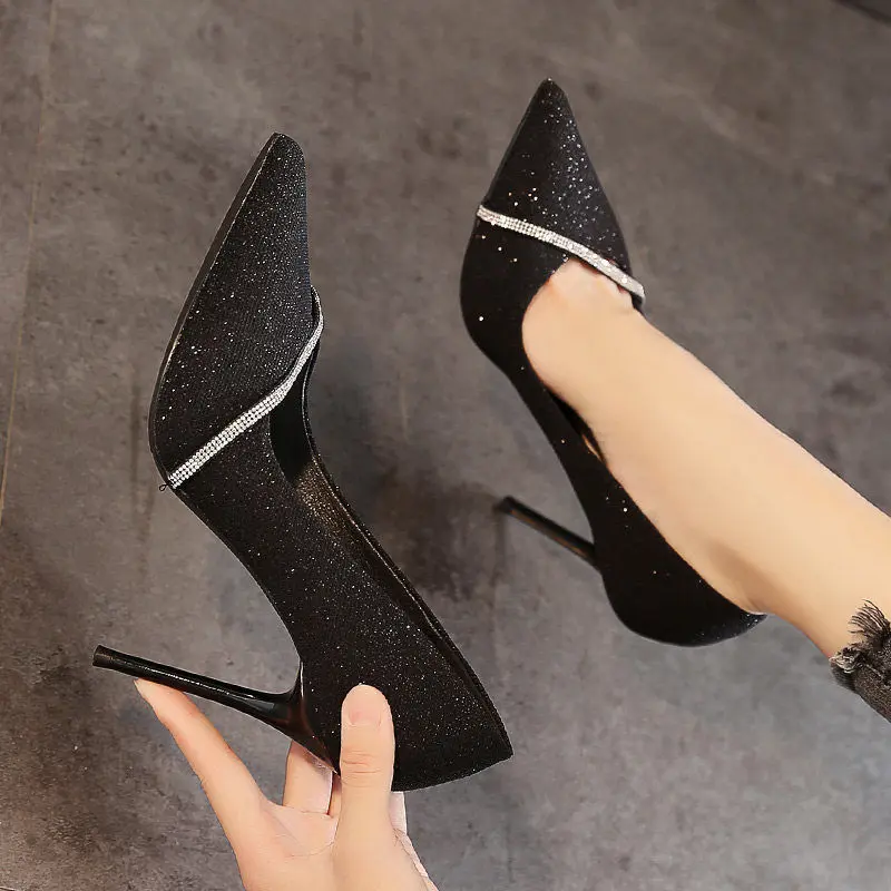 Rhinestone High Heels Women Thin Heel 2025 New Sexy Autumn Fairy Style Fashion Korean Version Bridesmaid Pointed Toe Single Shoes