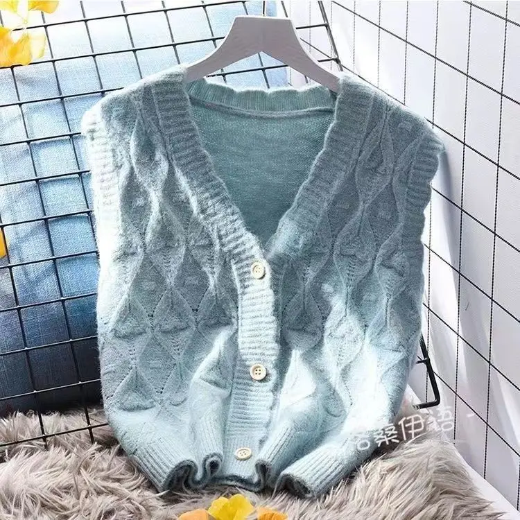 Áo Vest, Thiết Kế Lá Tươi Mới, Dệt Kim, Dáng Rộng Rãi, Có Thể Mặc Ngoài Trời, Phong Cách Hàn Quốc, Áo Len Nữ, Thích Hợp Cho Mùa Xuân, 2023 Hàng Mới Về Top Women
