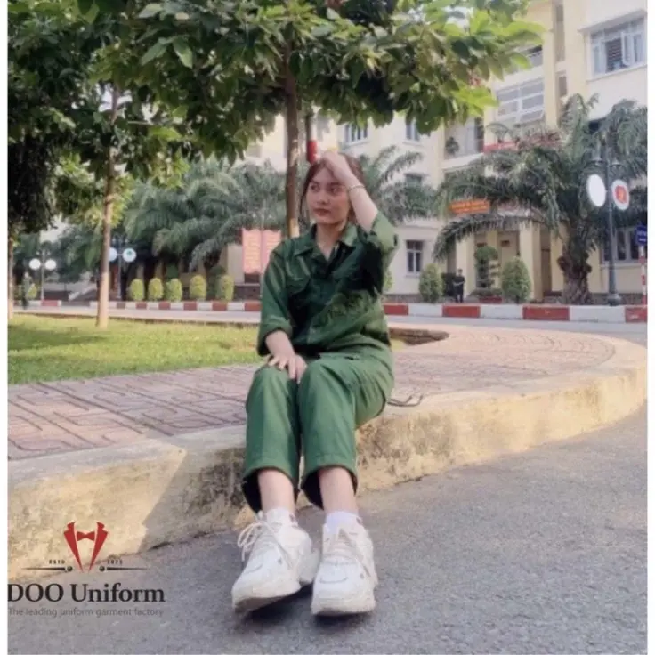 Quần áo tập quân sự, giáo dục quốc phòng, dụng cụ học tập, bảo hộ lao động vải kaki màu xanh lá loại đẹp 2