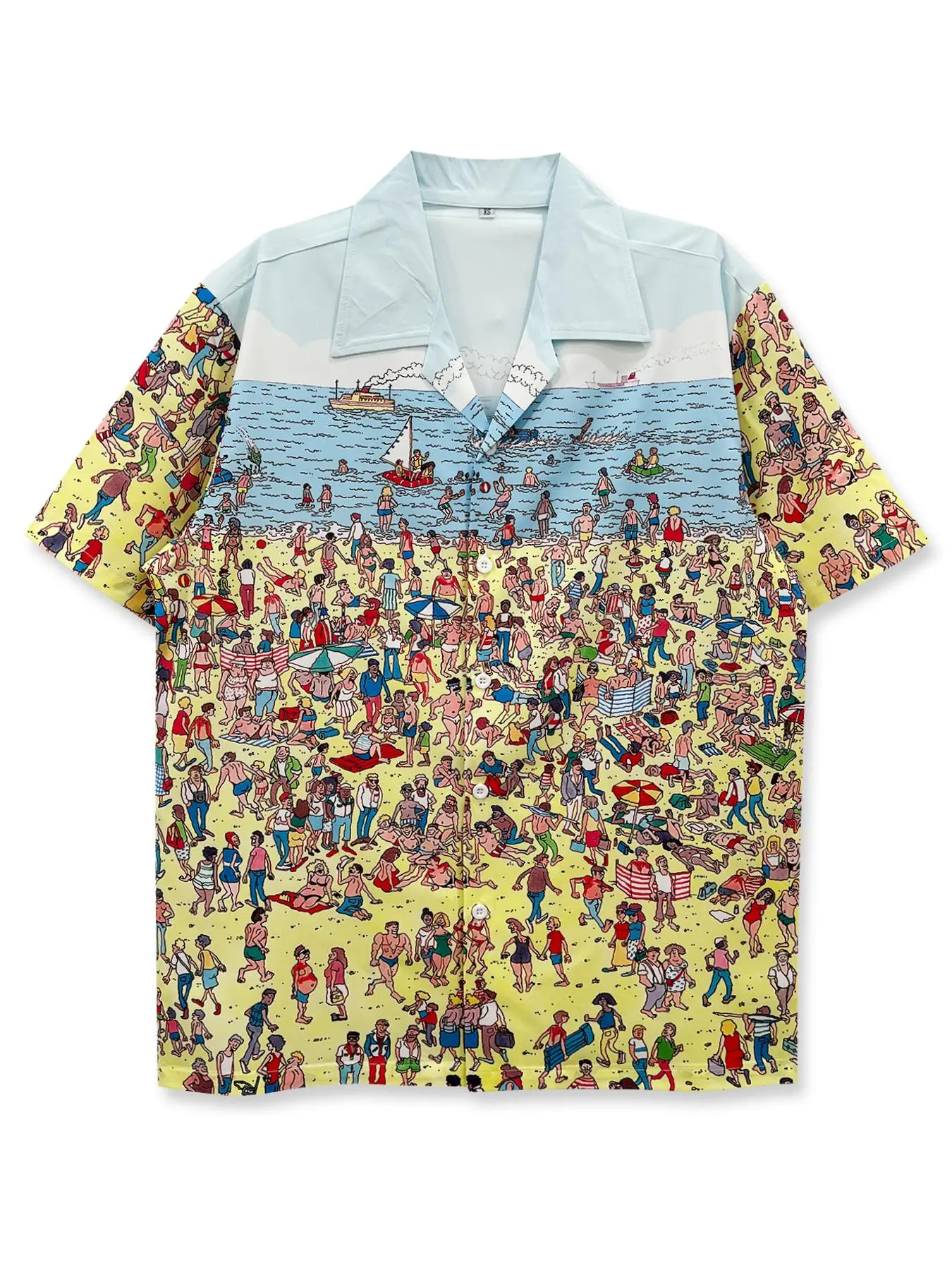 Men's Cartoon Beach Print Short Sleeve Shirt, Casual Comfy Top for Summer, Men's Clothes for Beach Vacation