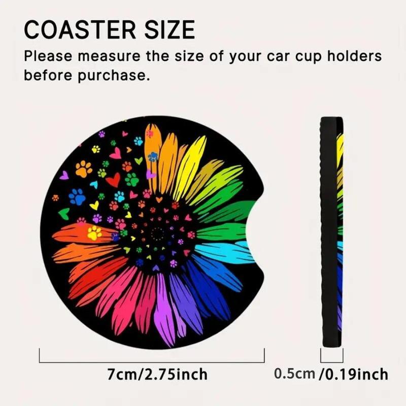 Flower Pattern Car Coaster, Round Anti-slip Cup Holder Decorative Cup Mat, Car Cup Holder Coaster For Gift, Car Decoration 6