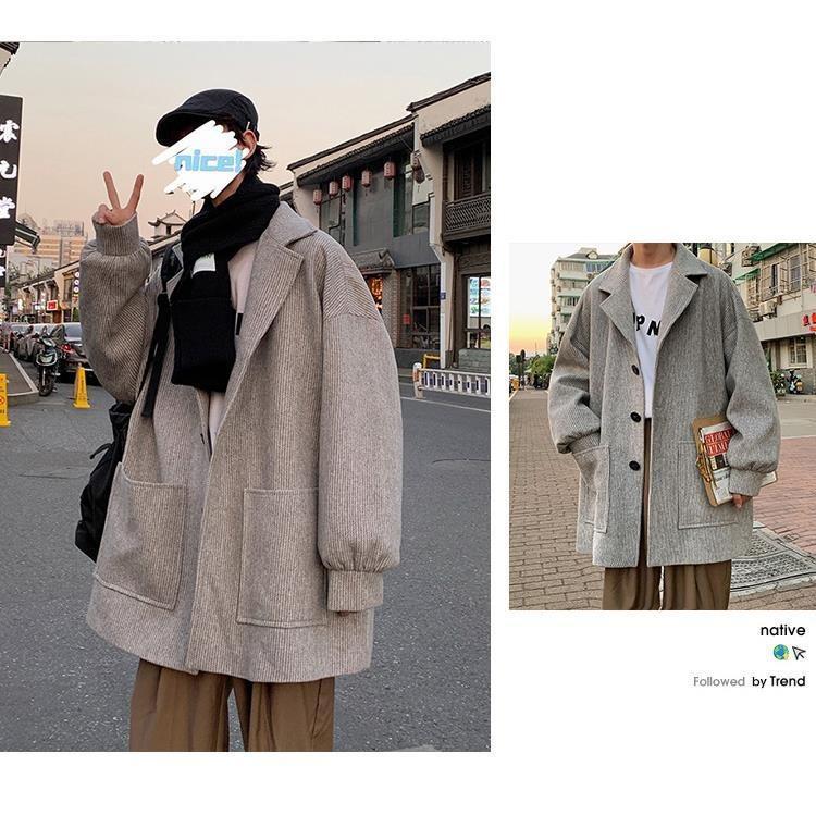 Product Introduction of Autumn Winter Cotton-Padded Coat Mid-Length Design Windbreaker Men's Korean-Style Trendy Casual Cape British Style Coat Woolen Coat 7