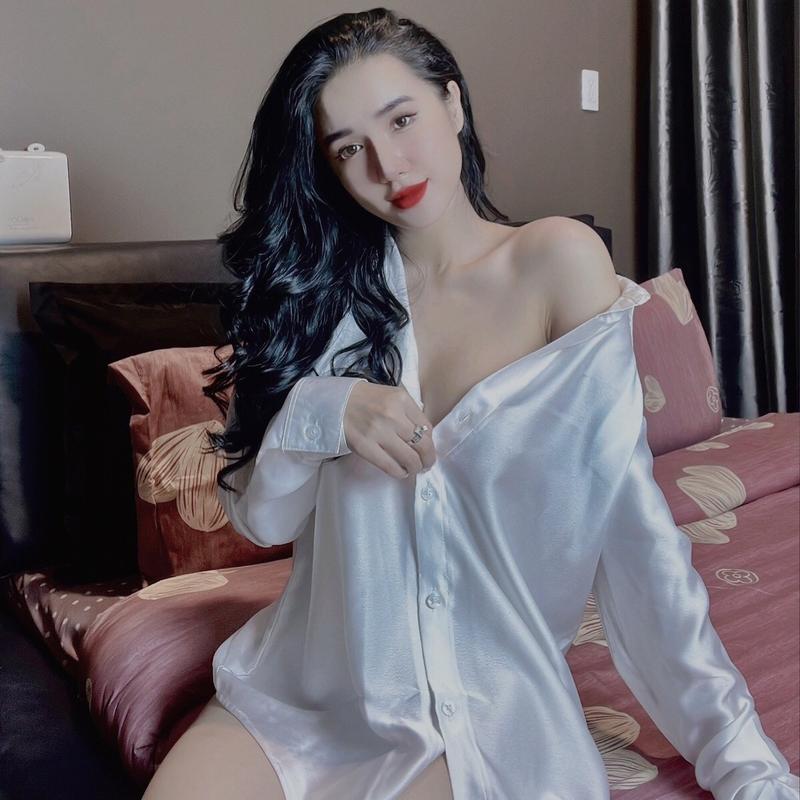 Áo sơ mi ngủ lụa satin kèm quần đùi từ 40-65kg tuỳ chiều cao