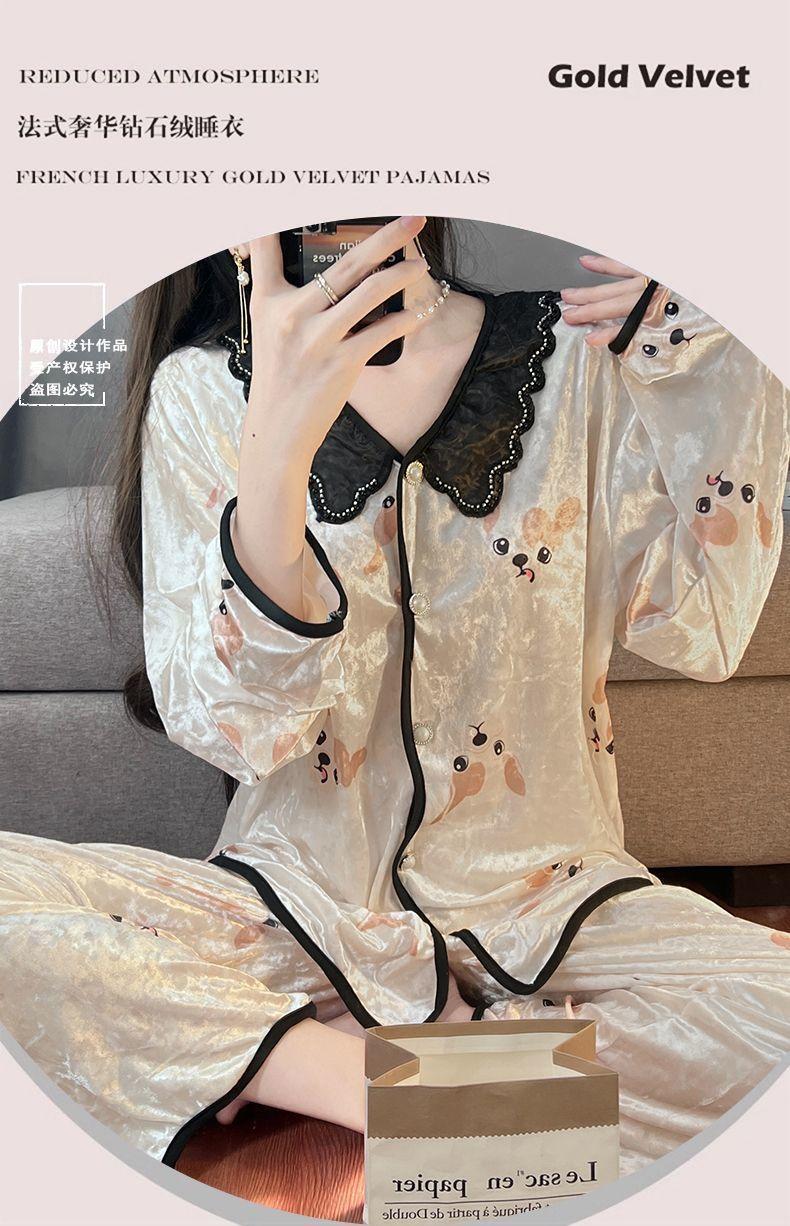 Product Introduction of Bộ Đồ Ngủ Nhung Kim Cương, Cao Cấp, Dành Cho Nữ, Bộ Đồ Mặc Nhà Dài Tay, Phong Cách Pháp Ngọt Ngào Nhung Vàng Mới, Thích Hợp Cho Mùa Xuân, Mùa Thu Và Mùa Đông 26