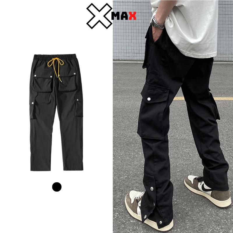 Quần kaki túi hộp nam ống rộng gấu xẻ cúc bấm Xmalab cạp chun dáng suông cargo pants Menswear B132 Nhung