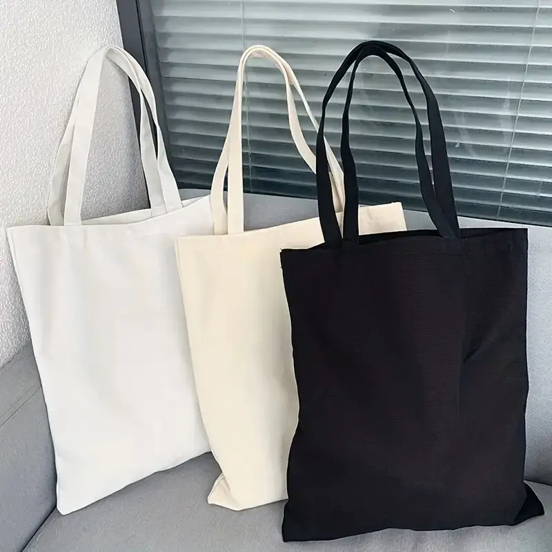 Casual Canvas Tote Bag, Large Capacity Shoulder Bag, Solid Color Shopping Bag