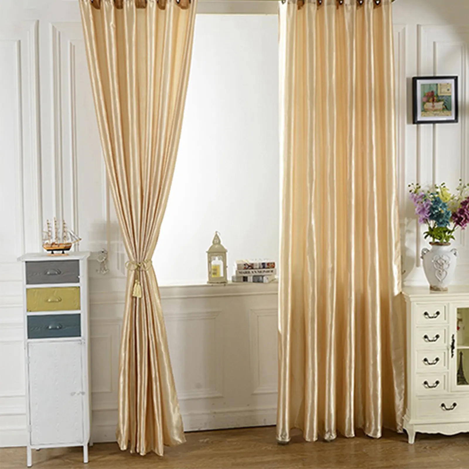 Window Curtain No Odor Comfortable Rod Through Curtain Room Darkening Window Curtain for Bedroom