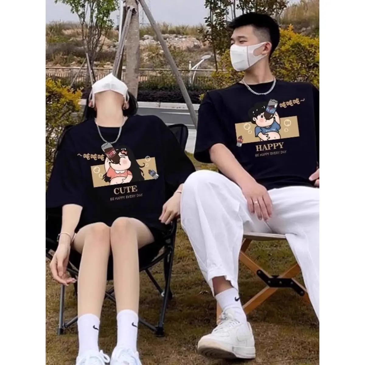 New 100% Cotton Short Sleeve Couple T-shirt Oversize Woman Loose Men