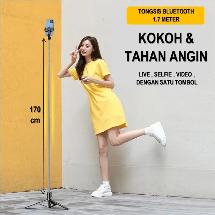 Selfie Stick Tripod Y17 Remote Bluetooth Control 1.7 M Panjang Tongsis 170 CM Kamera Tripod Murah Tripod Bluetooth Tripod Kokoh 0