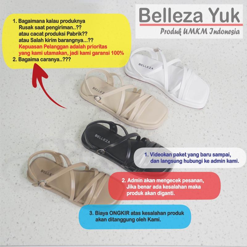 BELLEZA YUK - Sandal Wanita Tali BELEZA THALIA Sendal Cewek Pergi Flat Sol Tinggi Kekinian Warna Putih WHITE Terbaru Shoes ORI Original Mall Official Store 8