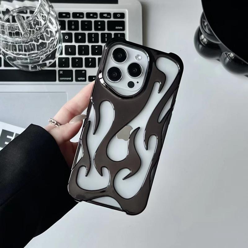 Product Introduction of Flame Pattern Hollow Heat Dissipation Electroplating Purple TPU Mobile Phone Case Protective Cover Suitable for iPhone16 iPhone15 iPhone14 3