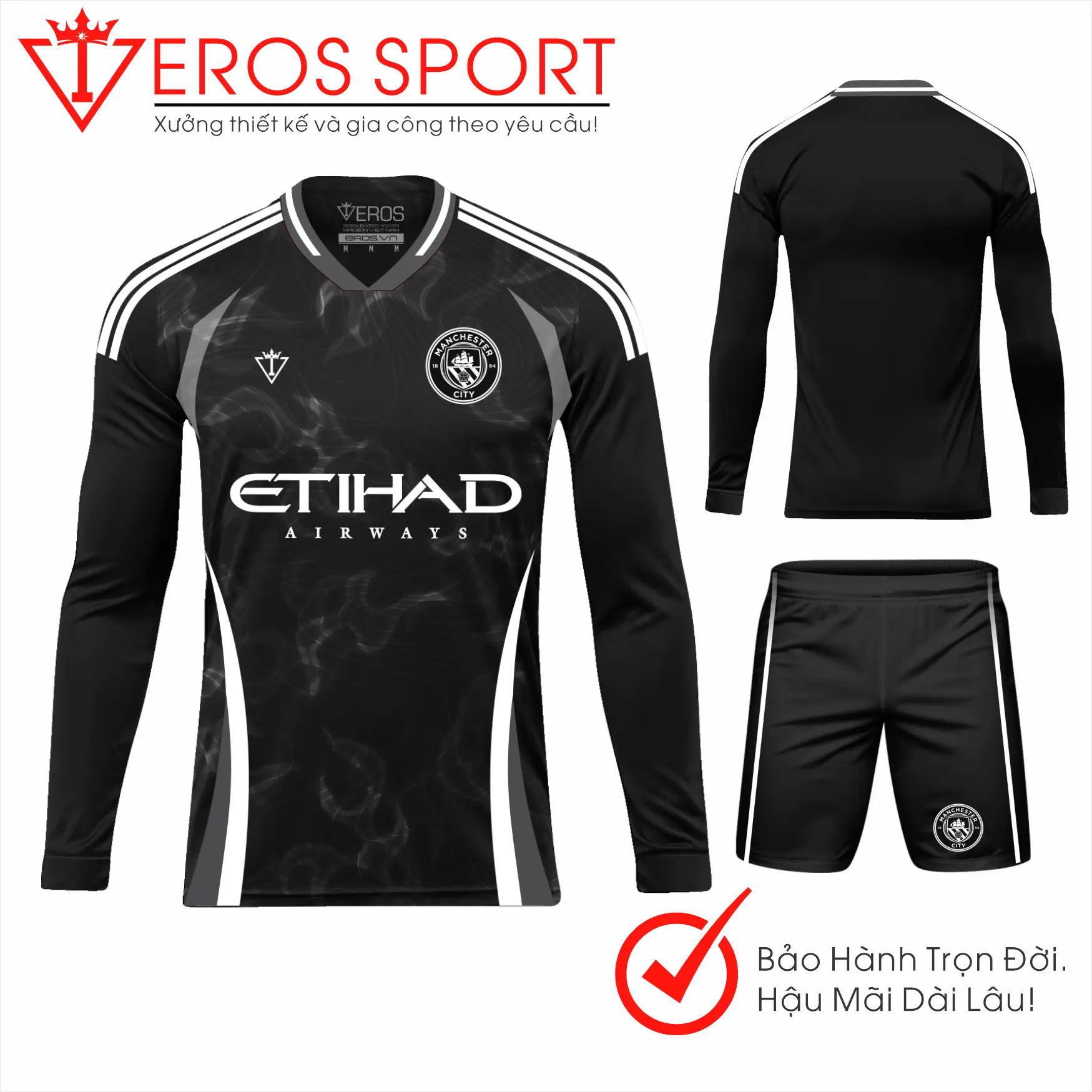 Quần Áo tay dài MAN CITY D5 Màu Đen, đồ bóng đá Nam - Top đồ thể thao mới ra mắt Eros Sport, vải thun co giãn, logo thêu, mực in chuyển nhiệt.