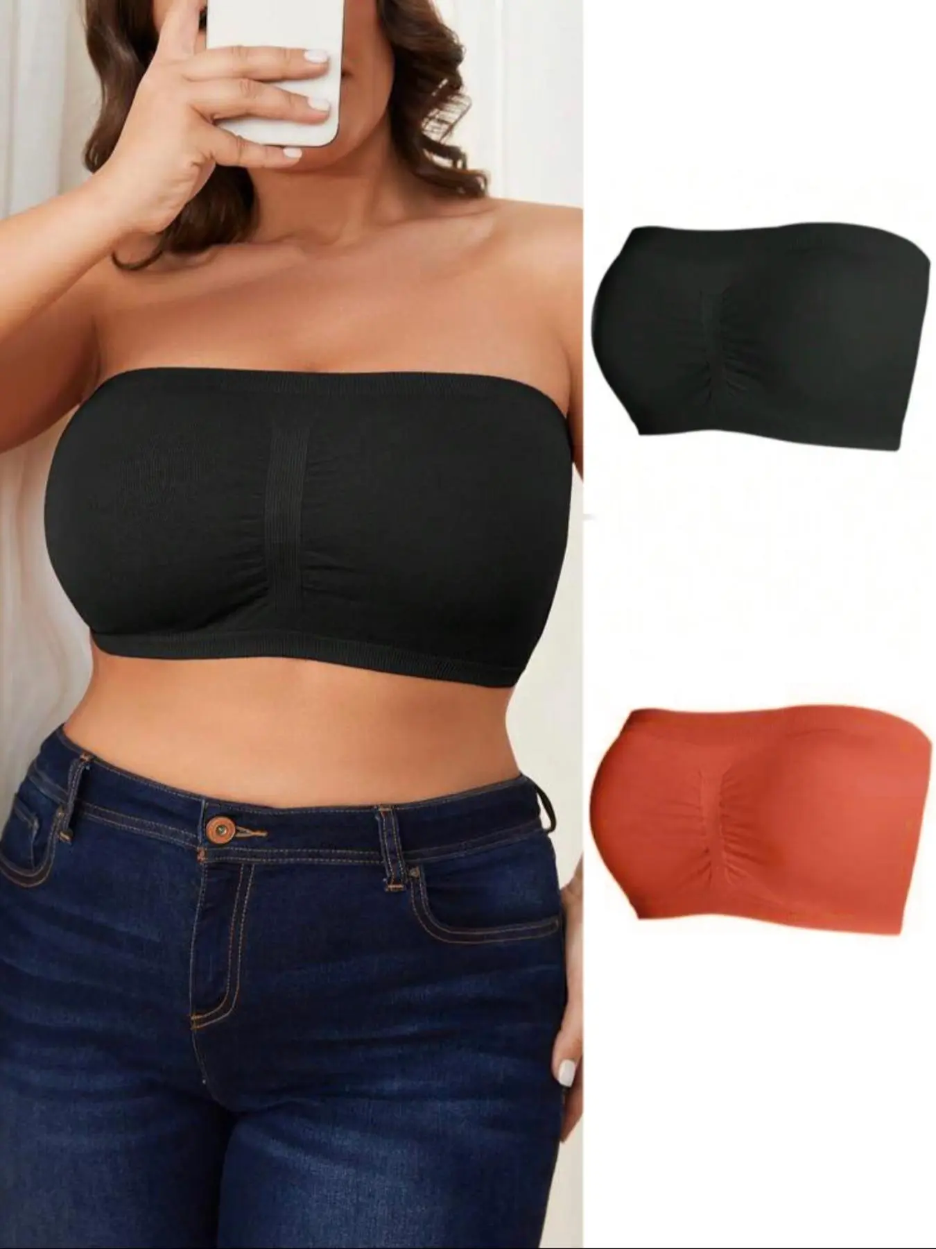 Two-piece High Stretch Soft Invisible Strapless Push Up Bra, Perfect with Strapless Wear, Soft Comfortable Bandeau Bra for Daily Wear, Strapless Bra for Women