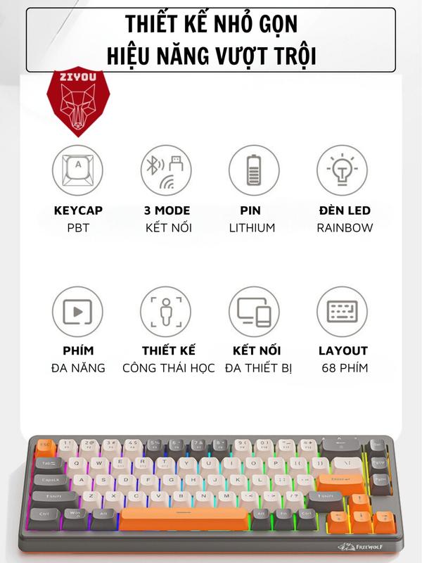 Bàn Phím MINI Không Dây Ziyou FreeWolf M68 Full LED Gõ Êm Giảm Ồn 3 Chế Độ Kết Nối Tương Thích Máy Tính, Điện Thoại | BigBuy360 - bigbuy360.vn Bàn Phím MINI Không Dây Ziyou FreeWolf M68 Full LED Gõ Êm Giảm Ồn 3 Chế Độ Kết Nối Tương Thích Máy Tính, Điện Thoại | BigBuy360 - bigbuy360.vn