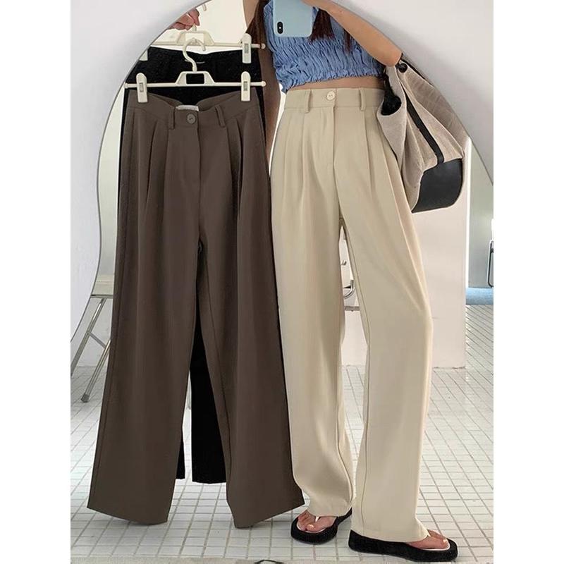 Solid Color High Waist Suit Pants Women's Spring and Autumn Sport Pants Loose Casual Drooping Wide Leg Pants Women's Cropped Mop Pants Women's 1