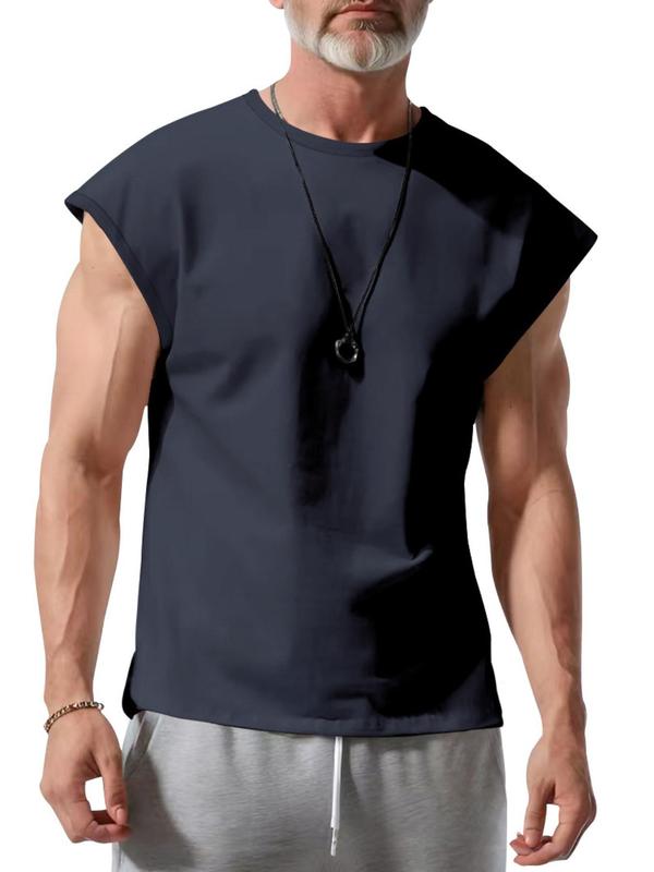 Men's Solid Round Neck Sleeveless Tee, Loose Casual Crew Neck Tank Top for Summer, Fashion Men's Clothes for Daily Wear 5