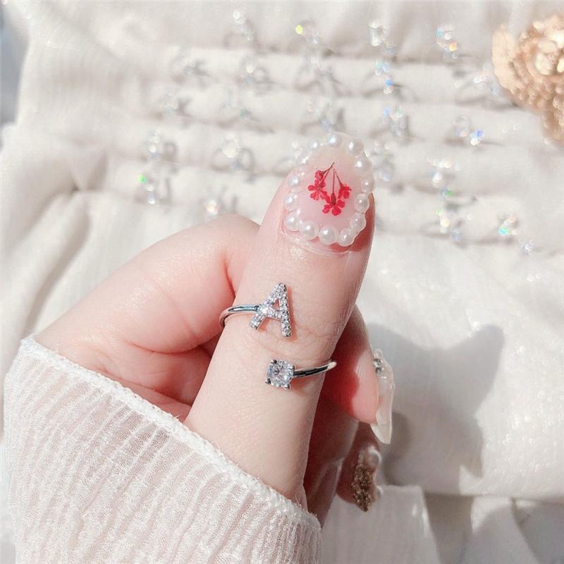 Nhẫn 26 Chữ Cái, Nhẫn Có Thể Điều Chỉnh Nhẫn Mở, Nhẫn Ngón Tay, Đính Đá Women 6
