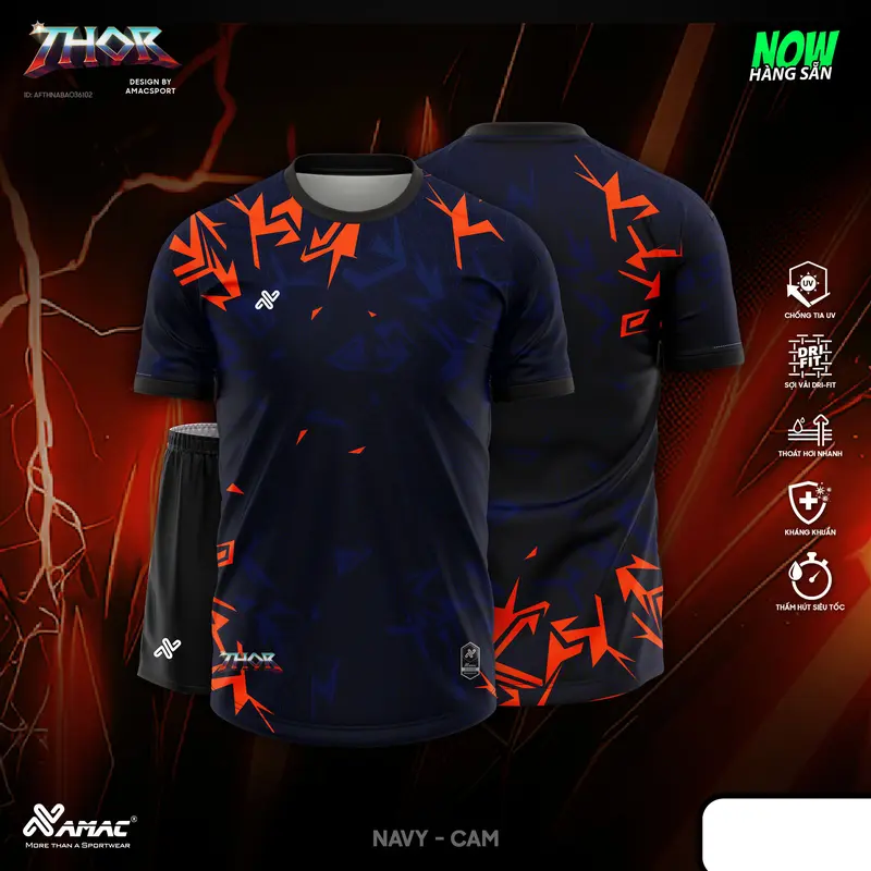 Bộ Quần Áo Đá Bóng Không Logo AMAC Thor, Vải Thun Mè Lục Giác Thoáng Mát, Thấm Hút Mồ Hôi Tốt, Thoát Khí Tốt, Đò Đá Banh Bảo Khang Sport 3