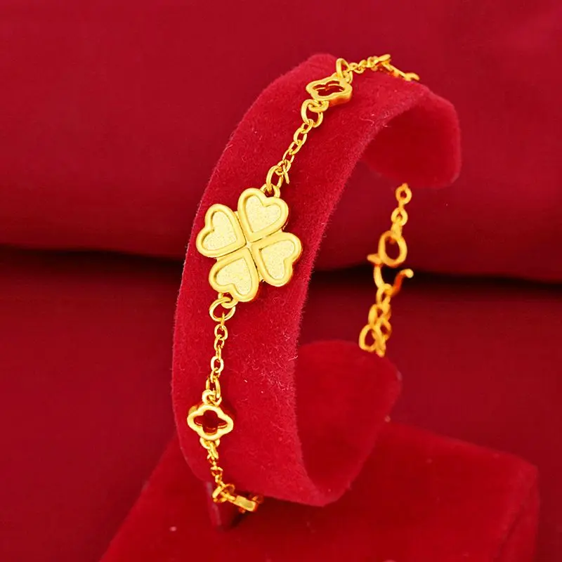 2025 Vietnam Placer Gold Bracelet Women's Four-Leaf Clover Fashion Popular Heart Bracelet Women's Gifts for Girlfriend No Color Fading