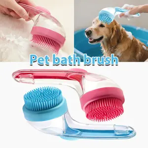 1PC Sikat Mandi Hewan Peliharaan Silikon Lembut Gagang Panjang Pijat Lembut untuk Perawatan dan Pembersihan Bulu dan Rambut