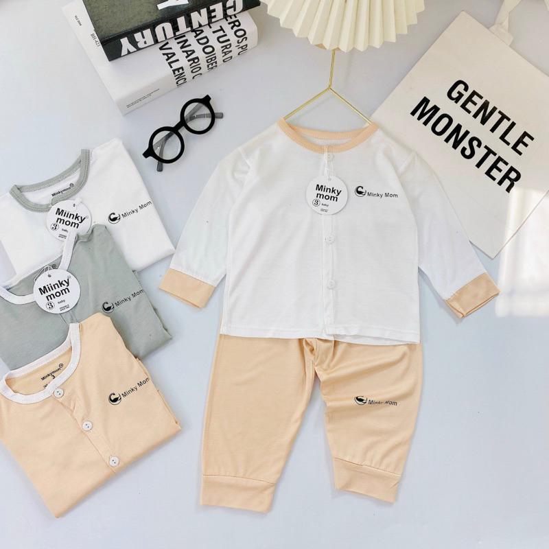 Bộ dài tay cúc giữa cho bé sơ sinh Đồ bộ Minky Mom Bộ thun lạnh dài tay cho bé Quần áo bé trai bé gái