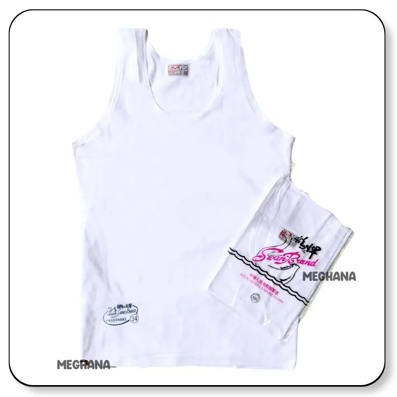 3PCS / 6 PCS Kaos Singlet Pria Cowok Laki Laki Atasan Dewasa Tanpa Lengan Putih Dunia Swan Brand 2
