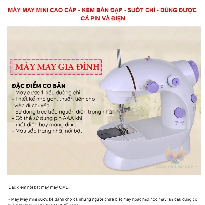 Máy May Mini Gia Đình Có Đèn Led Để Bàn Nhỏ Gọn Đầy Đủ Phụ Kiện Tiện Lợi Sử Dụng 4