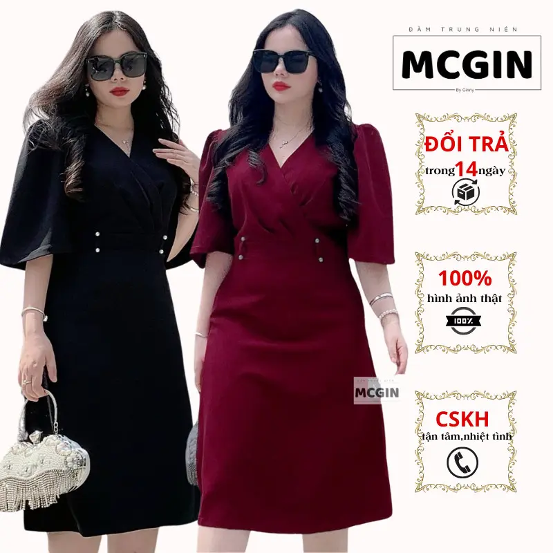 [DAM-CG04] Đầm thiết kế Bigsize MCGIN Ads tặng mẹ, đầm cổ chéo nhún, kiểu dáng thanh lịch và sang trọng, đầm dự tiệc CG04 Nữ Voi