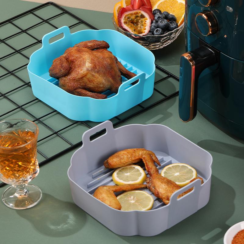 Air Fryers Liner Double Handle Heat Resistant Square Dishwasher Safe Silicone Baking Pan Waterproof Non-stick Frying Chicken Basket Mat Kitchen Accessories 1