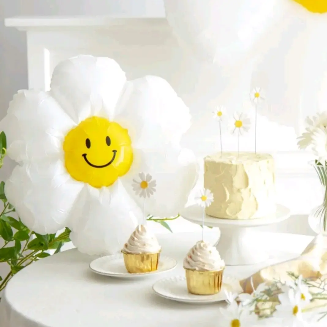 BALON FOIL BUNGA MATAHARI PUTIH / SUN FLOWER / BUNGA MATAHARI PUTIH