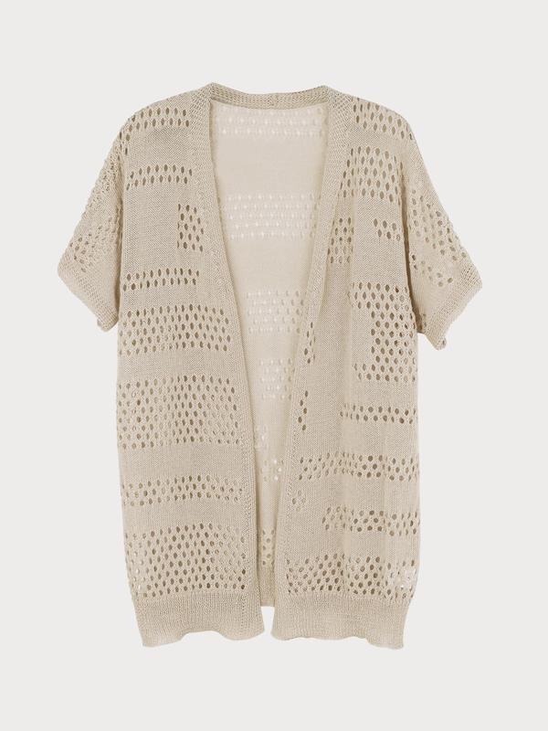 Women's Plain Hollow Out Open Front Cardigan, Casual Cover Up Knitwear for Summer, Fashion Women's Knit Clothing for Daily Wear 2