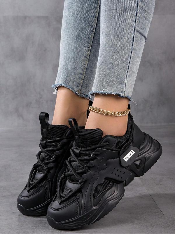 Women's Fashionable Solid Lace Up Sports Gym Sneakers, Casual Comfortable Sports Gym Shoes for Daily Wear, Female All-match Round Toe Sports Shoes for Daily Wear 5