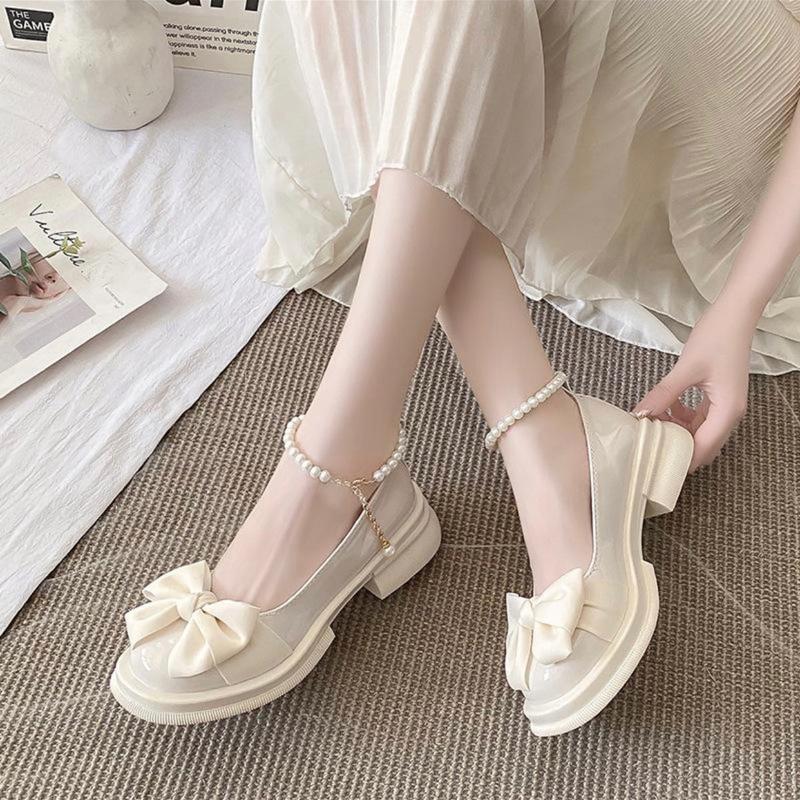 Giày búp bê nữ lolita phối nơ quai ngọc độn đế 5cm GD007 7