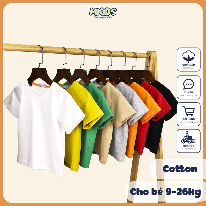 Áo phông trơn cho bé Mkids nhiều màu chất thun cotton mát mịn thấm hút cho bé mặc nhà đi học đi chơi - Quần áo trẻ em