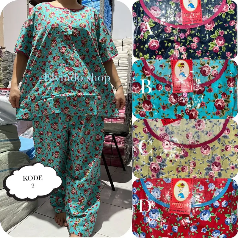 Piyama SETELAN Cp XXL katun sabata Halus Motif Bunga pretty girl 2