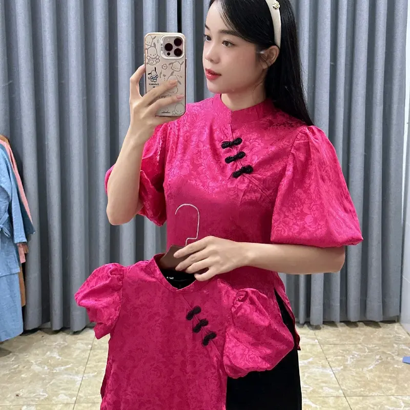set gấm mẹ và bé gái size 4-70kg đồ gấm tết Áo Top 5