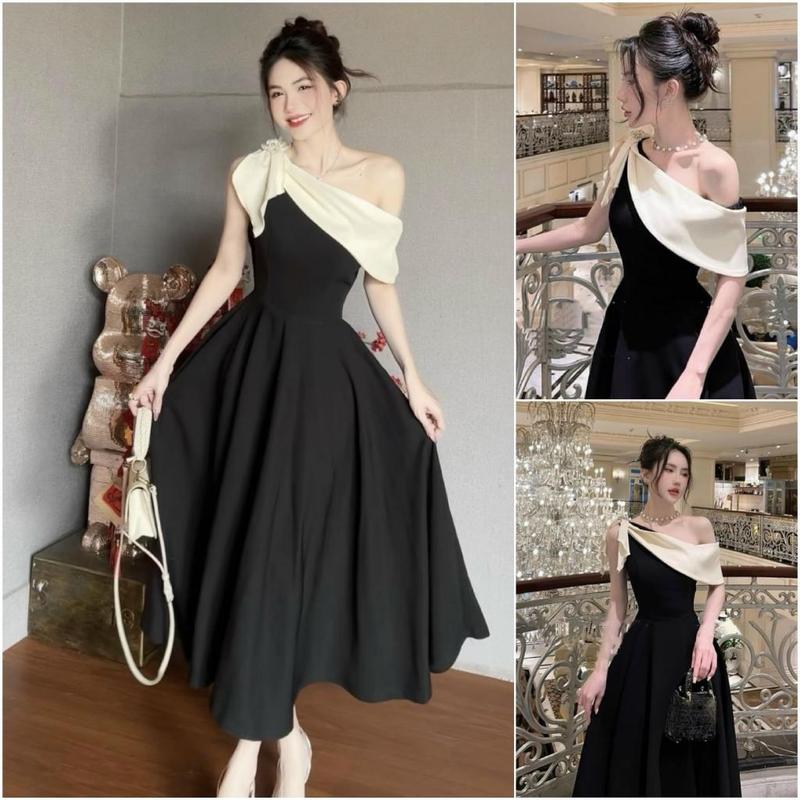 Đầm tiểu thư dự tiệc lệch vai (Kèm tag cài + Mặc được 2 kiểu) MS225 Nữ Women 0