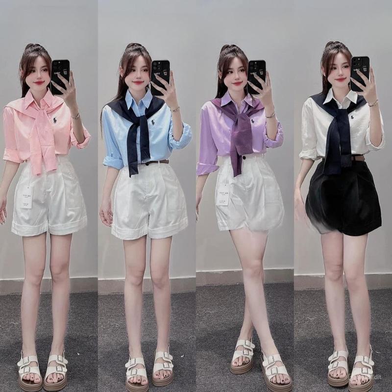 Product Introduction of Áo Sơ Mi Khăn Quàng Dài Tay Nữ 4 Màu Siêu Xinh Cổ Tròn Women Top chỉ giặt tay hàn quốc 1