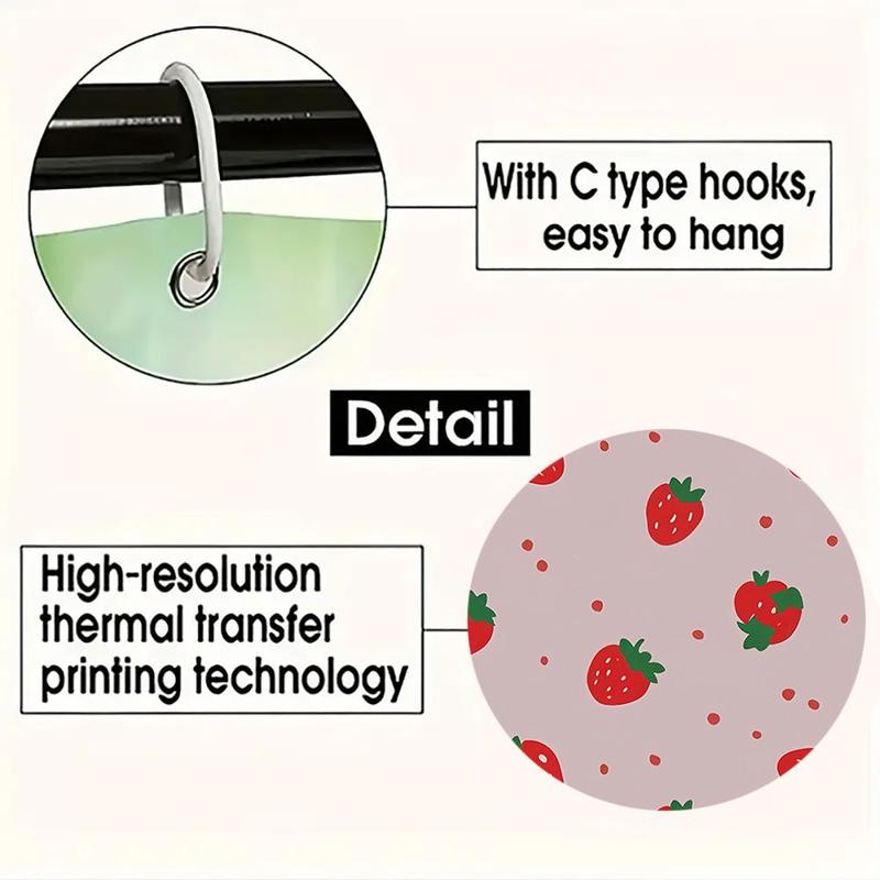 Strawberry Pattern Bathroom Set, 1 Count Shower Curtain Or 4 Counts Shower Curtain & Toilet Cover & Bathroom Mat, Bathroom Accessories for Home Dormitory Hotel Decor 6