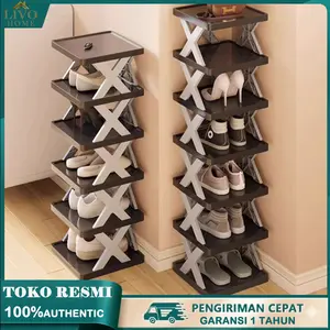 Livohome Rak Sepatu X Viral 4-9 Tingkat Zigzag Plastik PP Kokoh Ringan Pasang 30 Detik Gratis Ongkir Pilihan Warna Hitam Putih Bracket Hitam Biru Merah