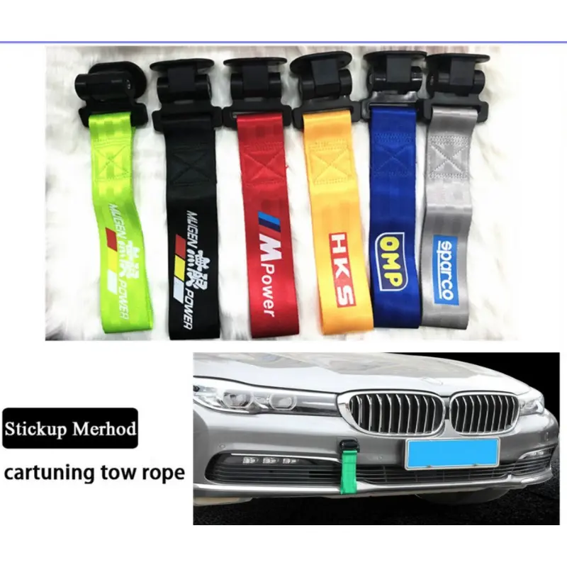 Universal Car Tuning Tow Rope sticker style Towing Strap Belt Bumper Hook