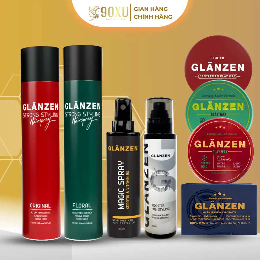 Sáp Vuốt Tóc Glanzen Clay Wax, gôm xịt giữ nếp tóc, xịt tạo phồng tóc linh hoạt bổ sung độ ẩm tự nhiên