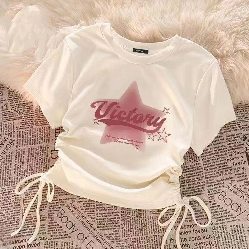 Product Introduction of Áo Thun Cotton Ngắn Tay Màu Mơ, Cho Bé Gái, Thích Hợp Cho Mùa Hè, Dây Rút, Thiết Kế Đáng Yêu, Áo Sơ Mi In Hình XINGX, Thời Trang, Cho Trẻ Em Trung Bình Và Lớn Top Women 5