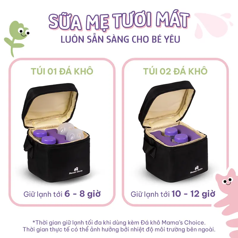 Combo Bộ Giữ Lạnh Sữa Mẹ Mama’s Choice, Túi Giữ Nhiệt Chất Liệu Cao Cấp 4 Lớp Dày Dặn Kèm Đá Khô Giữ Lạnh 5