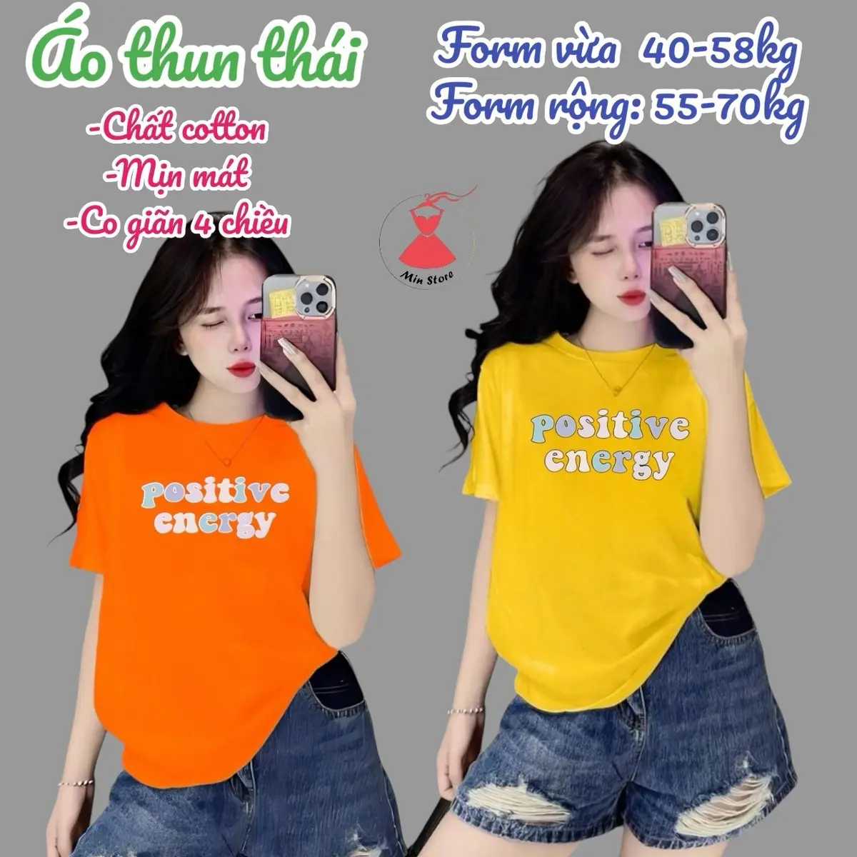 Áo thun thái nữ [ Mã A81][positive] form vừa 40~58kg, Form rộng 50~70kg Cổ Tròn Top Nữ Cotton Women