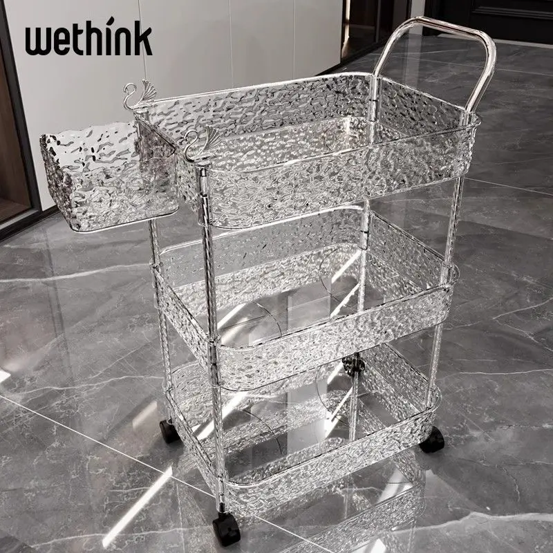 Rak Troli Snek, Penyimpanan Riak Air, Ruang Tamu dan Dapur, Rak Penyimpanan Pelbagai Fungsi, Sesuai untuk Tepi Katil Mudah Alih, Rak Penyimpanan Lantai
