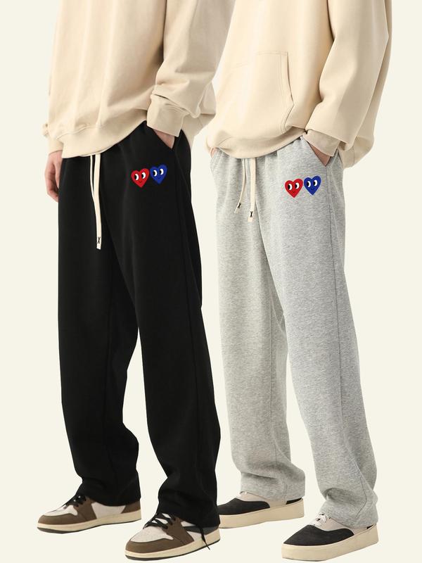 Men's Heart Print Pocket Drawstring Waist Sweatpants, Regular Fit Straight Leg Pants for Spring & Fall, Drippy Outfits, Men's Trousers for Summer Daily Wear, Pants for Men, Going Out Outfit, Casual Menswear Valentine's Day, gift, Work Trousers Men 6